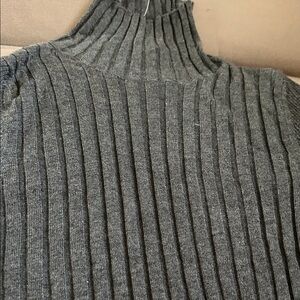 Gray Ribbed Turtleneck Sweater
